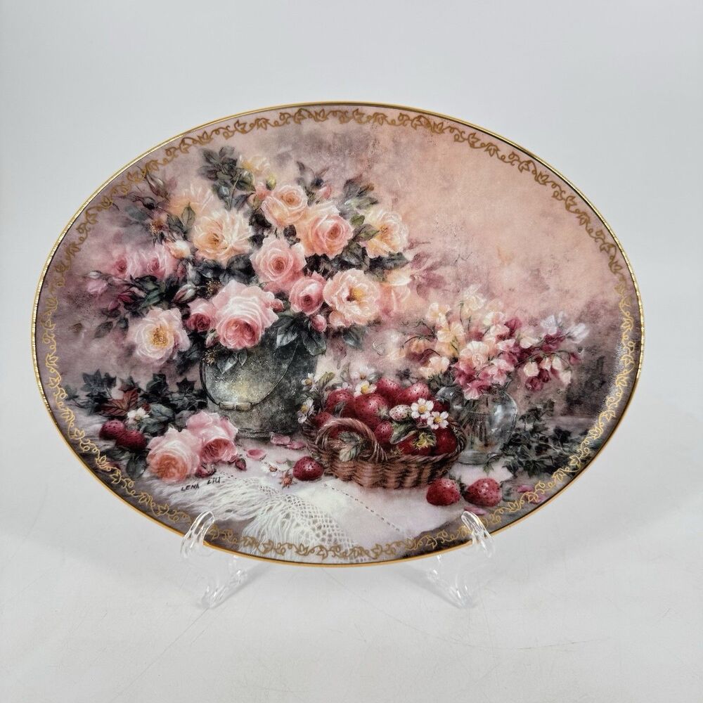 Lena Liu Garden Delights Oval Collector Plate Roses Bradford Exchange 8.5”